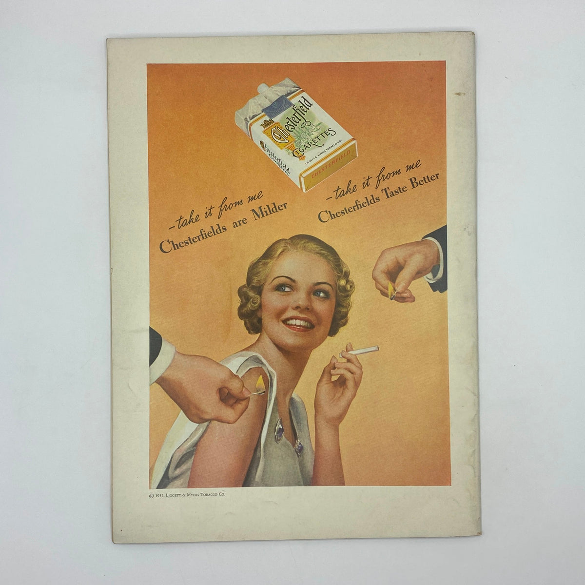 The New Yorker Complete Magazine March 9, 1935 featuring a vintage advertisement for Chesterfield cigarettes, illustrating period advertising aesthetics.