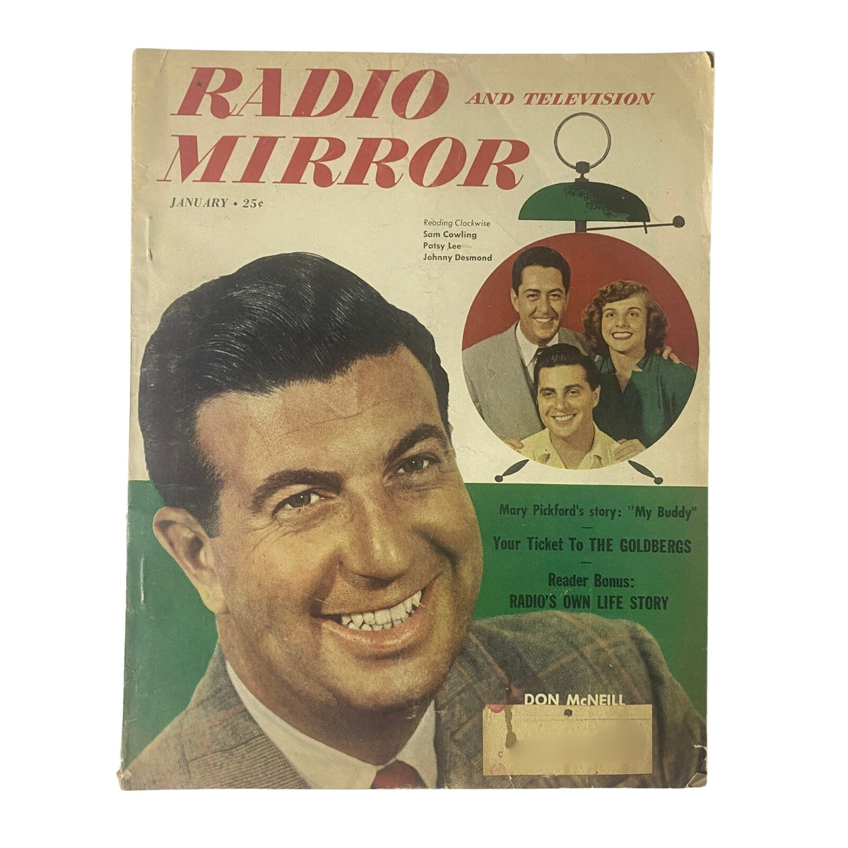 Cover of the Radio and TV Mirror Magazine, January 1950 featuring Don McNeill smiling, with photos of his Radio Family, showcasing vintage television themes.