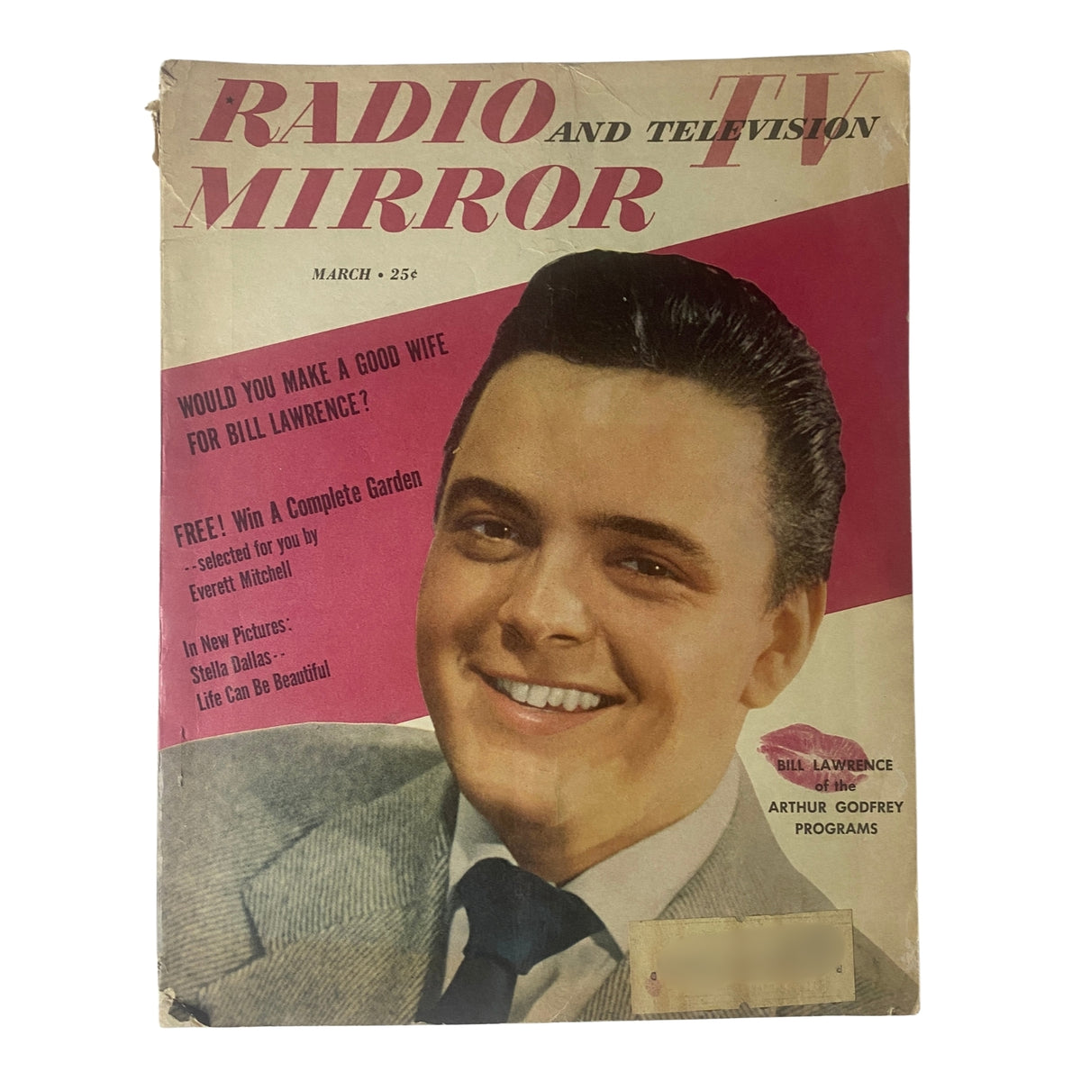 Cover of Radio and TV Mirror Magazine, March 1950 featuring a color portrait of Bill Lawrence, highlighting articles and features from the era.