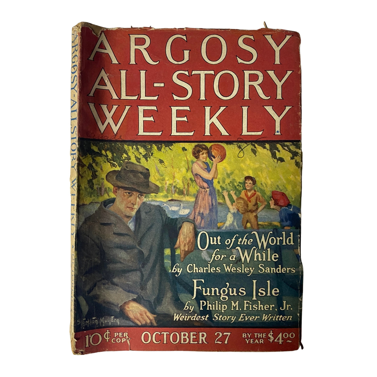 Cover of Argosy All-Story Weekly Pulp Magazine, October 27, 1923, featuring 'Fungus Isle' by Philip M. Fisher, Jr., with artwork depicting eerie adventure themes.