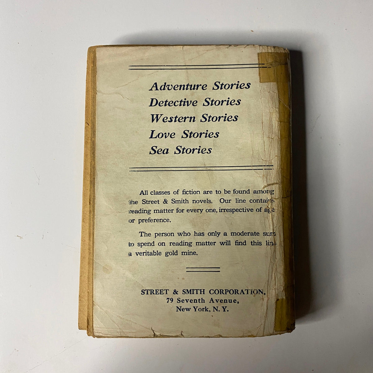 Back cover of 'Jack Lightfoot's Hoodoo' showcasing advertisement for various Street & Smith adventure stories. The vintage aesthetic represents classic American pulp literature.