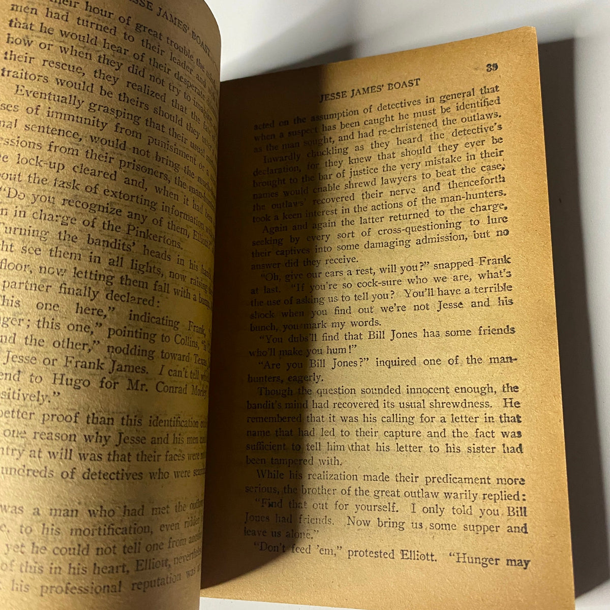 Interior page of Jesse James' Boast or Who Killed Daniel Askew? by William Ward, featuring a narrative excerpt from the story set in the Wild West.