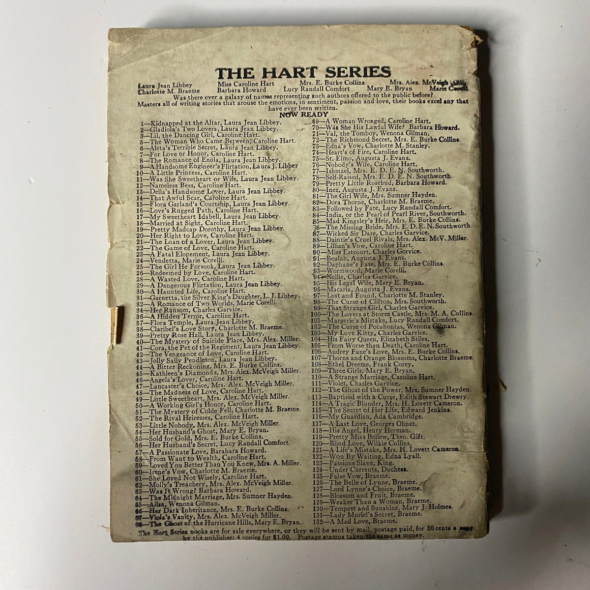 The Hart Series publication list, featuring titles and authors relevant to Jesse James' Boast or Who Killed Daniel Askew? by William Ward, a historical pulp magazine highlighting Wild West outlaw fiction.