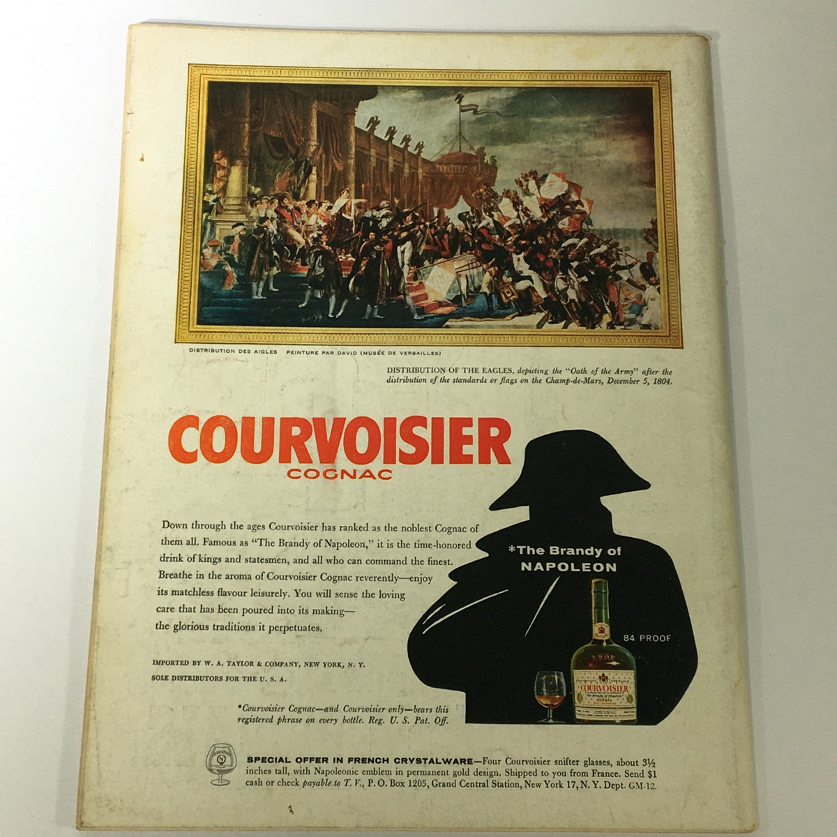 Back cover of VTG Gourmet The Magazine of Good Living November 1958 showcasing a Courvoisier Cognac advertisement alongside a historical painting.