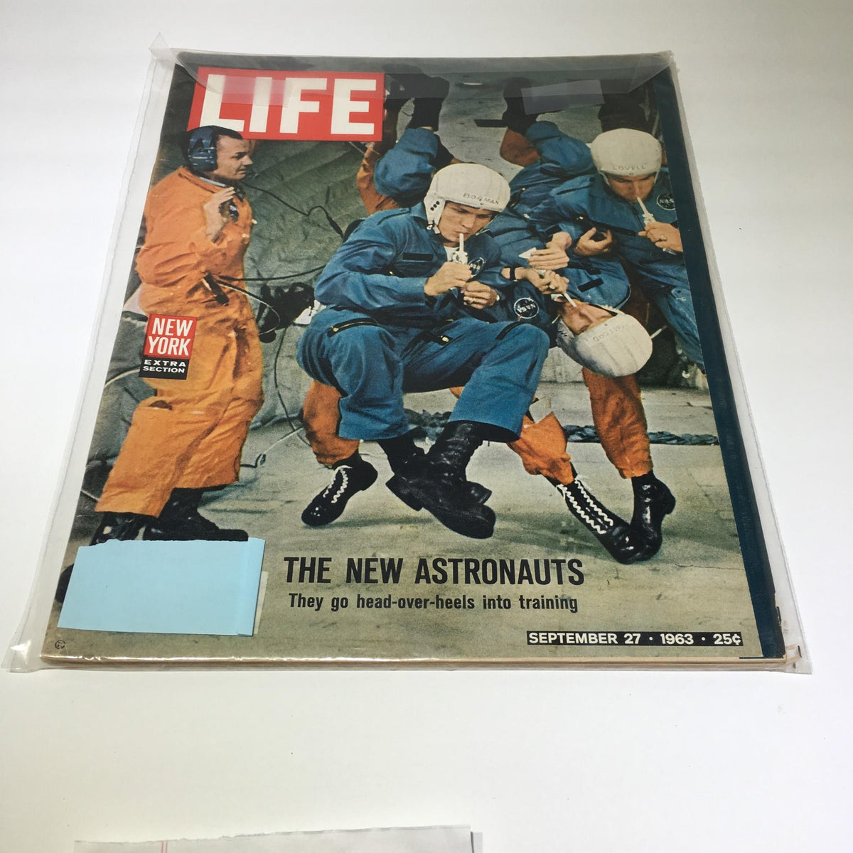 Cover of Life Magazine from September 27, 1963 titled 'VTG Life Magazine September 27 1963 - The New Astronauts Go Head Over Heels', featuring astronauts in training, showcasing the excitement of the space race era.