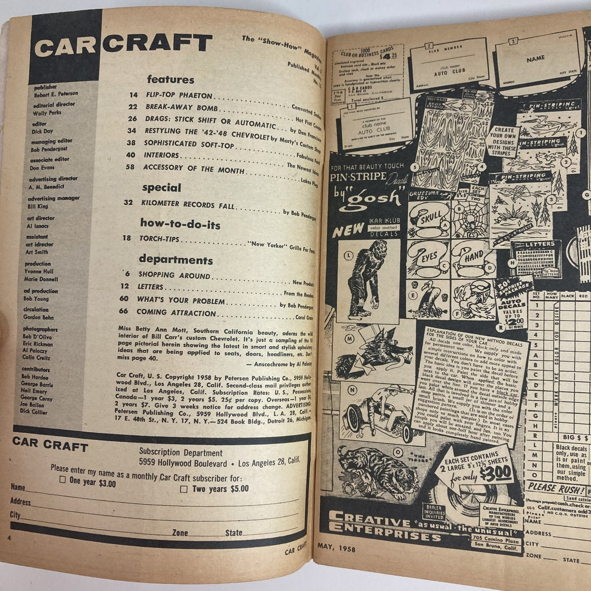 Vintage Car Craft Magazine May 1958 Corvette Taillights Easy Installation No Label