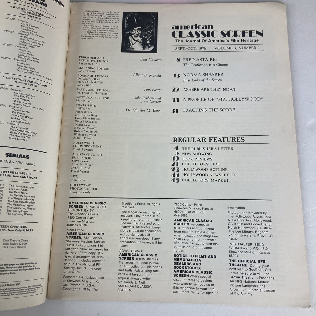 Vintage American Classic Screen Magazine September 1978 Fred Astaire No Label