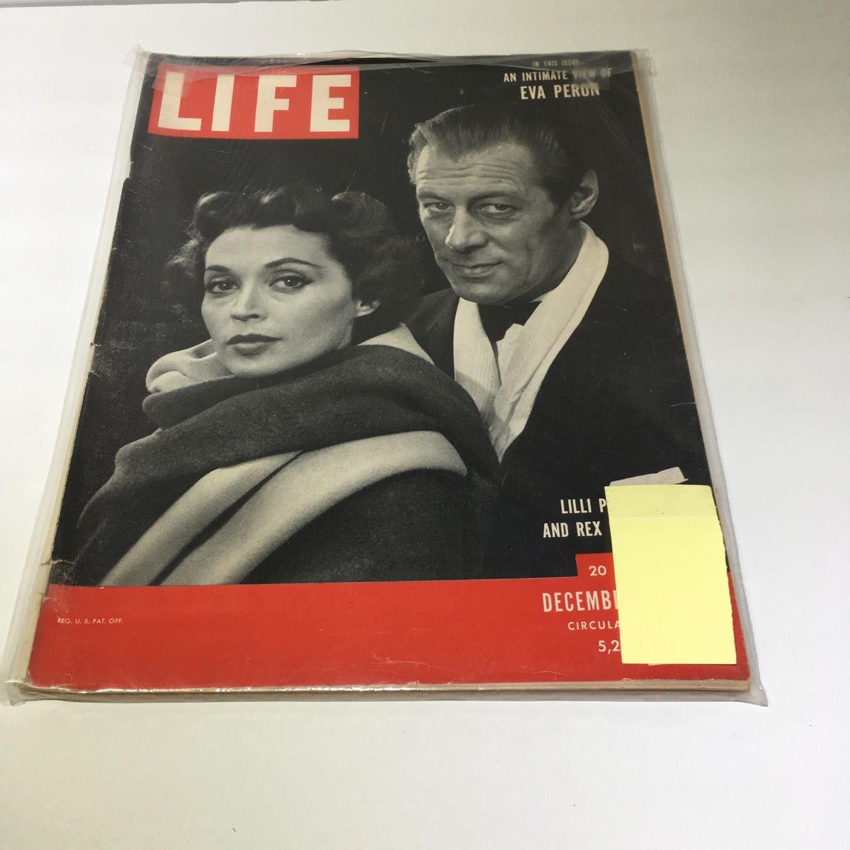 Cover image of VTG Life Magazine December 11, 1950 featuring Lilli Palmer and Rex Harrison, along with a reference to Eva Peron, highlighting the vintage appeal of this collectible magazine.