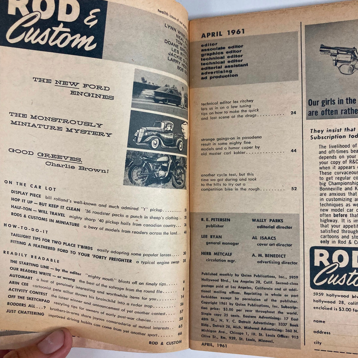 Vintage Rod & Custom Magazine April 1961 The New Ford Engines No Label