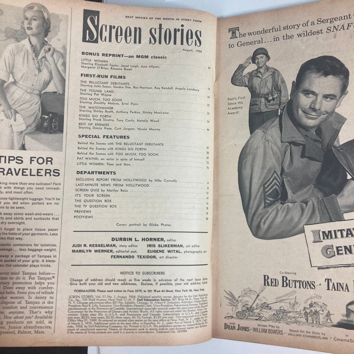 Vintage Screen Stories Magazine August 1958 Vol 57 No. 7 Natalie Wood No Label