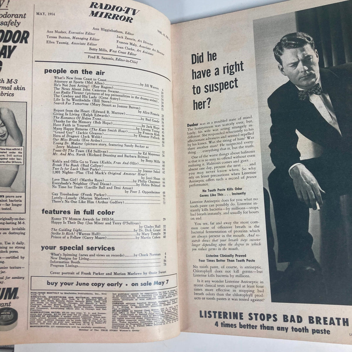Vintage Radio TV Mirror May 1954 Vol 41 #6 Frank Parker, Marion Marlowe No Label