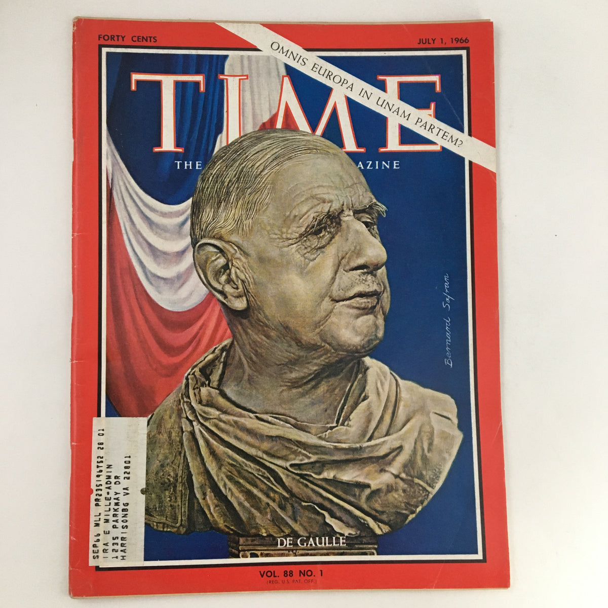 Cover of Time Magazine from July 1, 1966, Vol. 88 No. 1 featuring Charles De Gaulle with a caption 'Omnis Europa'.