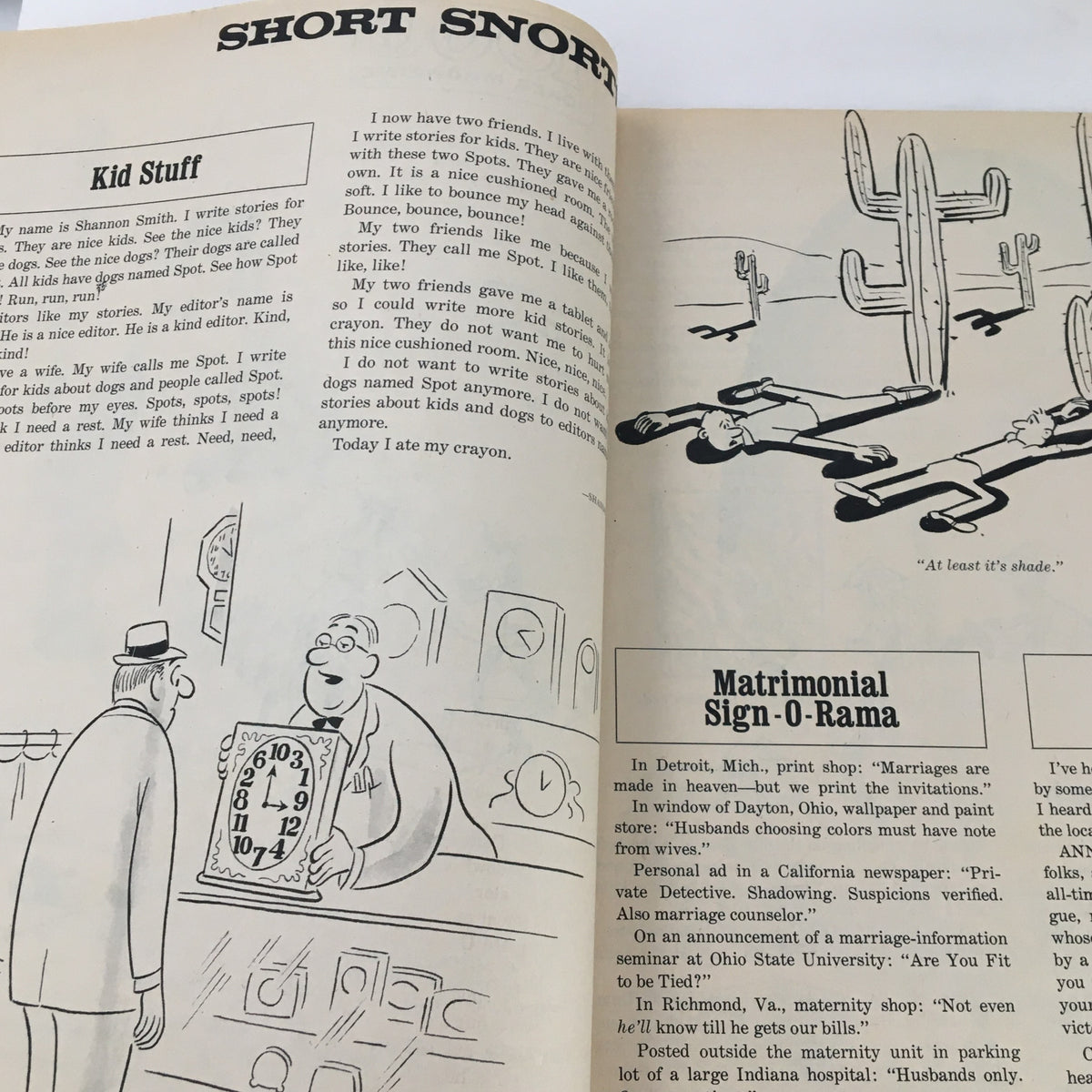 Excerpt page from 1000 Jokes Magazine March 1969 No. 129 showcasing comedic stories and humorous illustrations with engaging content.