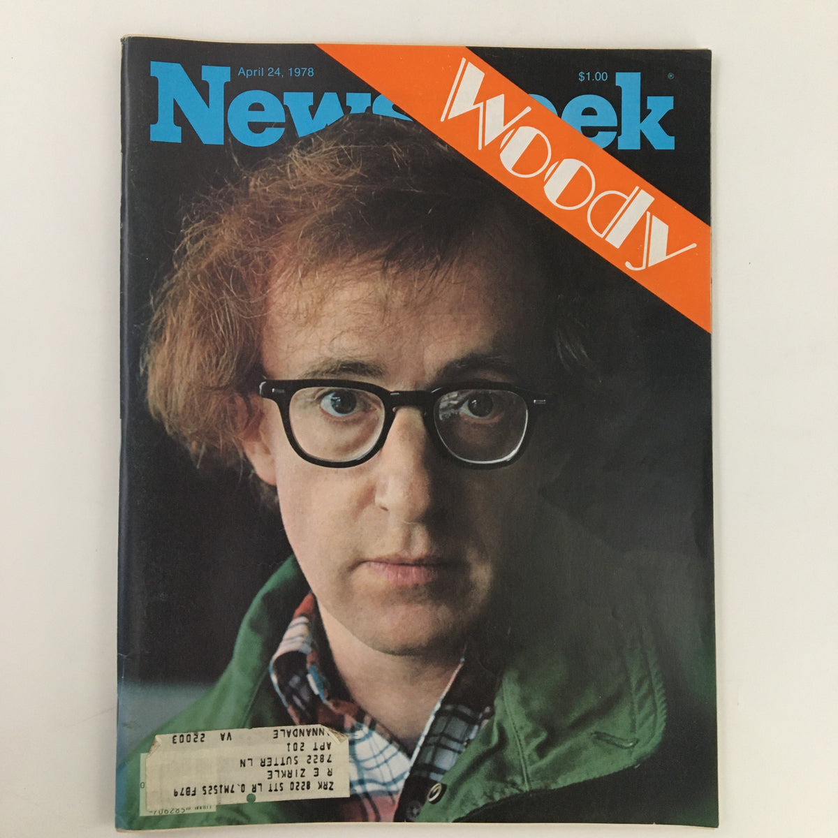Newsweek Magazine from April 24, 1978, featuring a close-up image of American film director Woody Allen on the cover, highlighting the vintage photography and iconic design of the era.