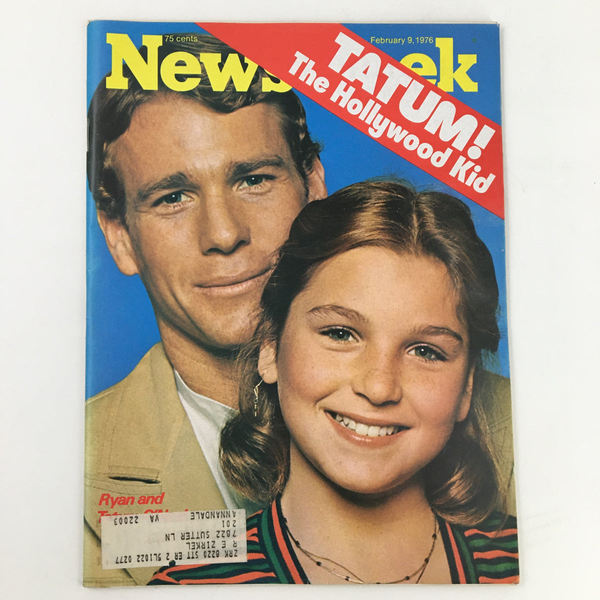 Cover of Newsweek Magazine dated February 9, 1976, featuring Ryan and Tatum O'Neal, highlighting Tatum as 'The Hollywood Kid.'