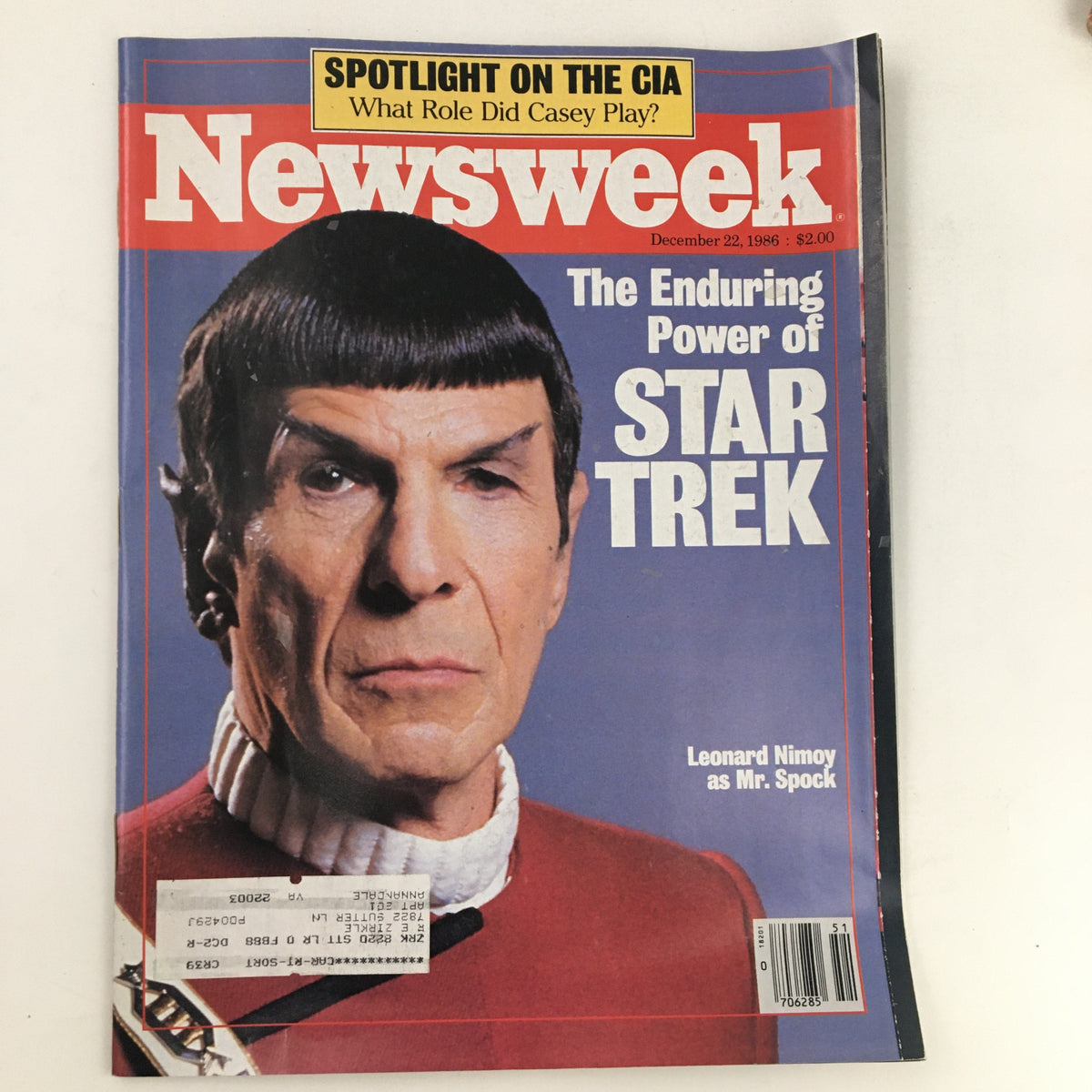 Cover of Newsweek Magazine dated December 22, 1986, featuring Leonard Nimoy as Mr. Spock from Star Trek, highlighting the enduring power of Star Trek.
