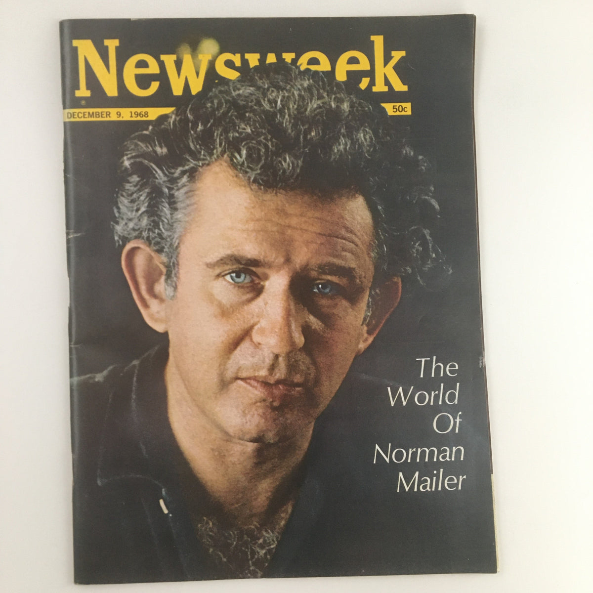 Cover of Newsweek Magazine dated December 9, 1968, featuring an image of Norman Mailer and titled 'The World of Norman Mailer'. Vintage magazine illustration, reflecting the 1960s cultural era.
