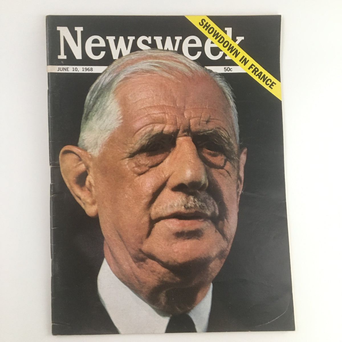 Cover of Newsweek Magazine June 10, 1968 featuring President Charles De Gaulle with a headline about political challenges in France.