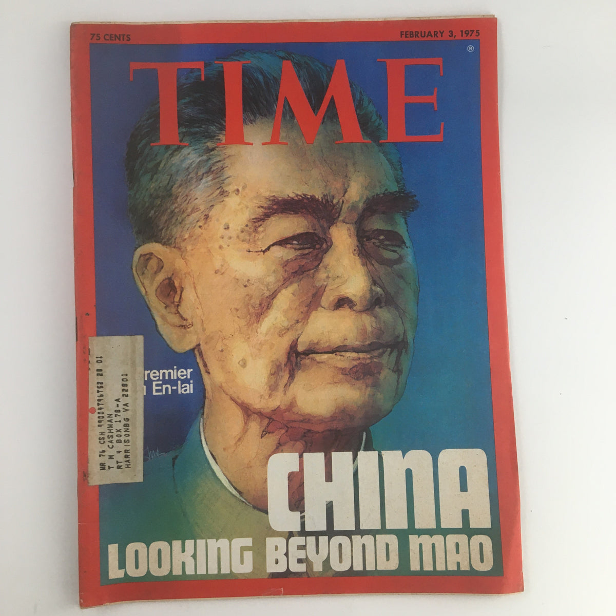 Cover of Time Magazine from February 3, 1975, featuring China's Premier Chou En-Lai, with the headline 'China Looking Beyond Mao'.