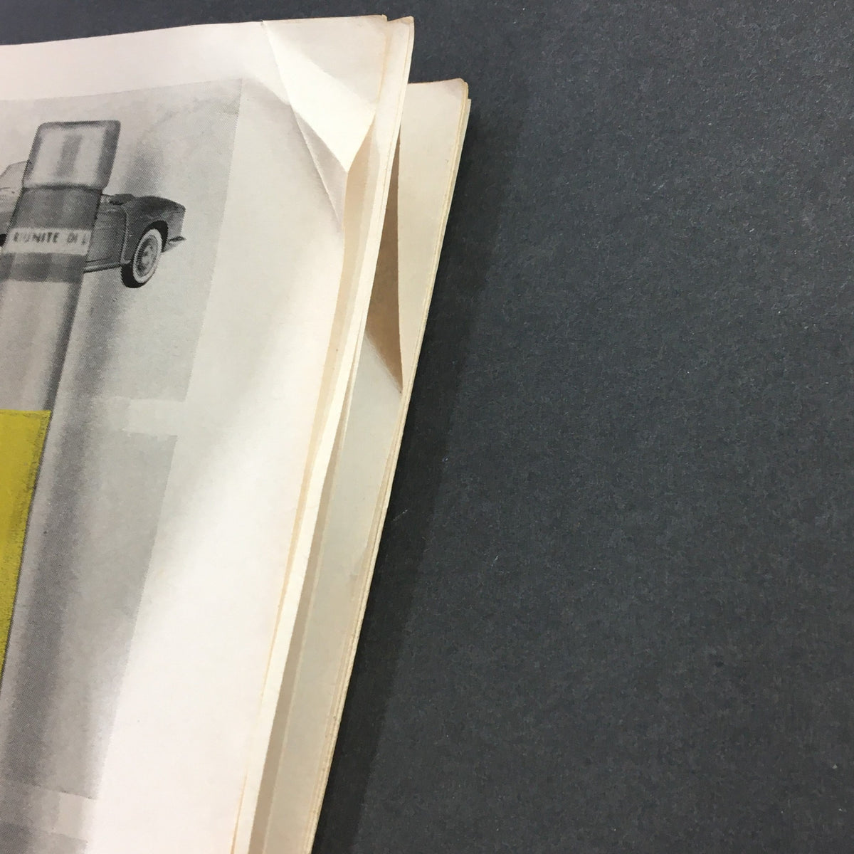Close-up view of the folded pages in VTG Gourmet The Magazine of Good Living May 1959, highlighting vintage magazine details.