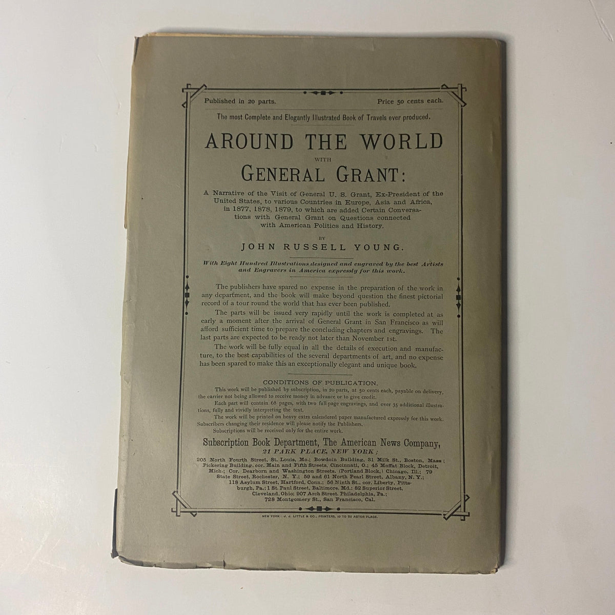 Cover page of 'Around the World with General Grant' by John Russell Young, displaying the title and publication details, indicating a comprehensive illustrated book of travels.