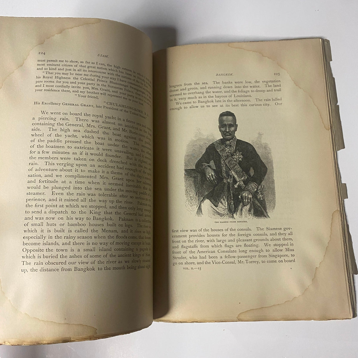 Inside page of 'Around the World with General Grant' by John Russell Young showing an illustration and text content related to General Ulysses S. Grant's travels.