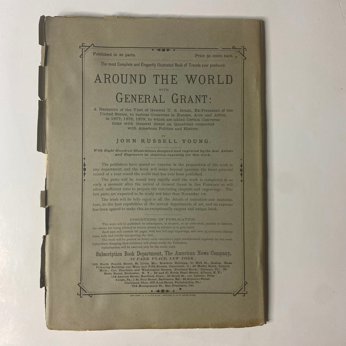 Cover page of 'Around the World with General Grant' by John Russell Young, detailing the narrative of Grant's journey as a former U.S. President.