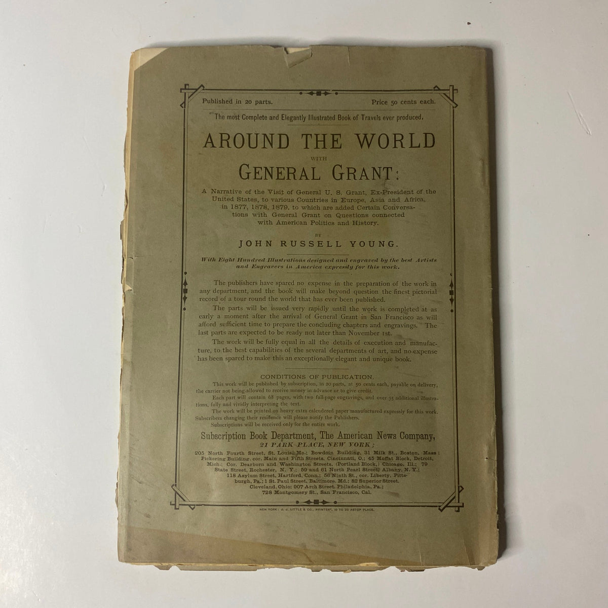 Back cover of Around the World with General Grant Book by John Russell Young, showcasing the publication details and condition.