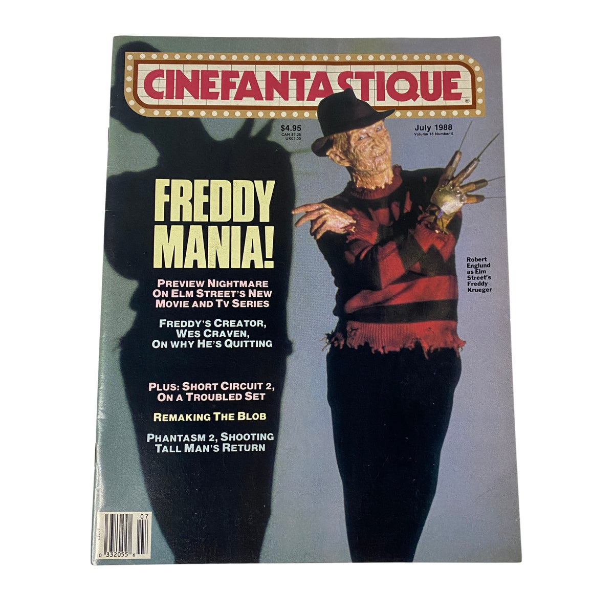 Cinefantastique Magazine July 1988 featuring Freddy Krueger on the cover, highlighting Freddy Mania with articles on Nightmare on Elm Street and related movie insights.