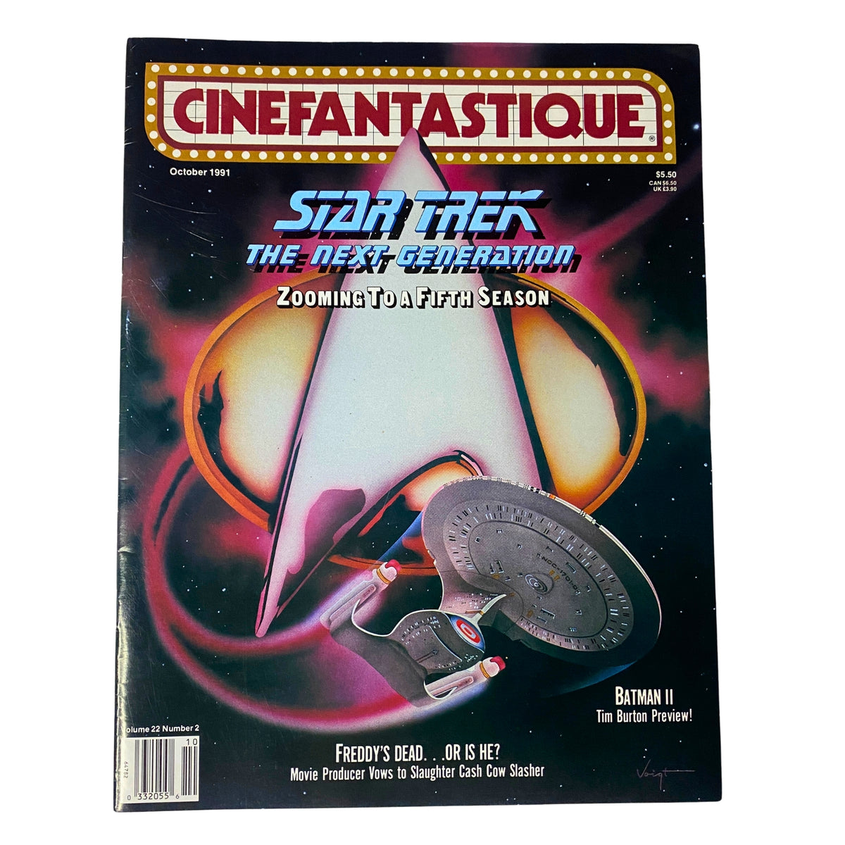 Cinefantastique Magazine October 1991 featuring 'Star Trek: The Next Generation' on the cover, highlighting its upcoming fifth season alongside other movie reviews and features.