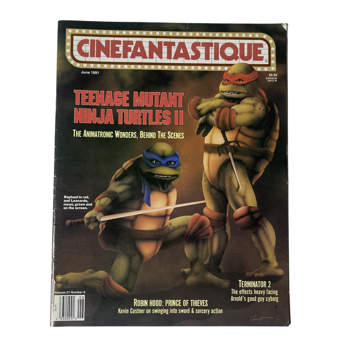 Cinefantastique Magazine June 1991 featuring Teenage Mutant Ninja Turtles II on the cover, showcasing the animatronic wonders behind the scenes with characters articulated in detail.