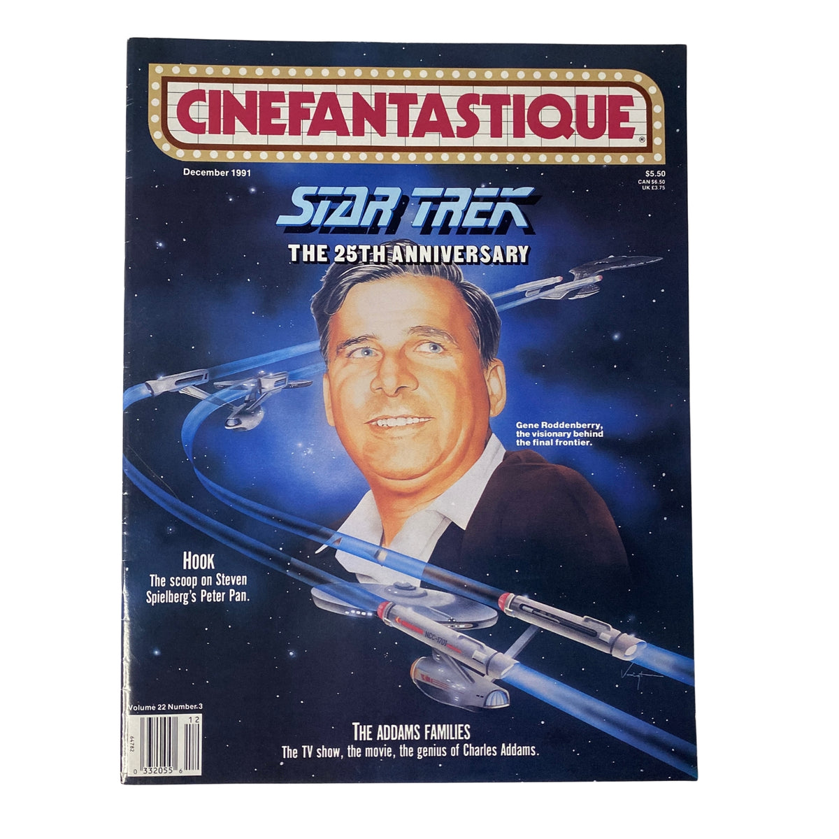 Cinefantastique Magazine December 1991 featuring Star Trek to commemorate the 25th Anniversary, highlighting Gene Roddenberry on the cover.
