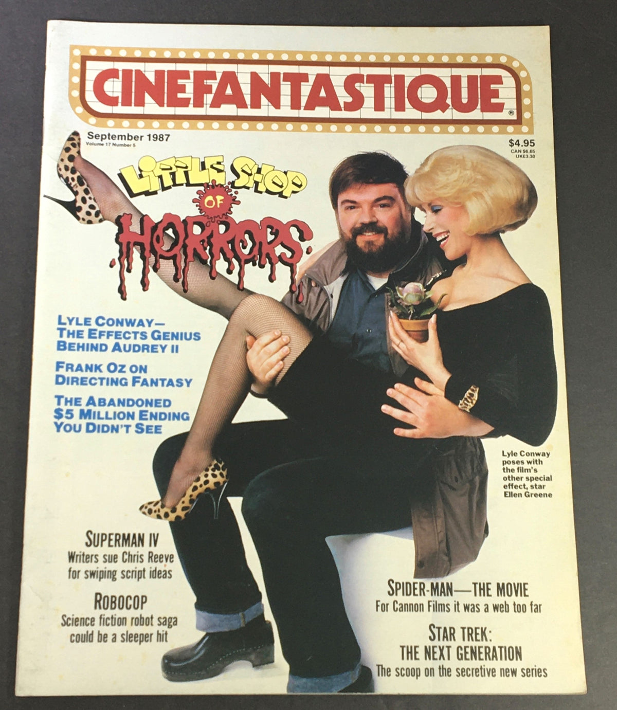 Cinefantastique September 1987 Vol 17 #5 magazine cover featuring Lyle Conway and Ellen Greene, highlighting topics like Little Shop of Horrors, Superman IV, Robocop, and Star Trek: The Next Generation.