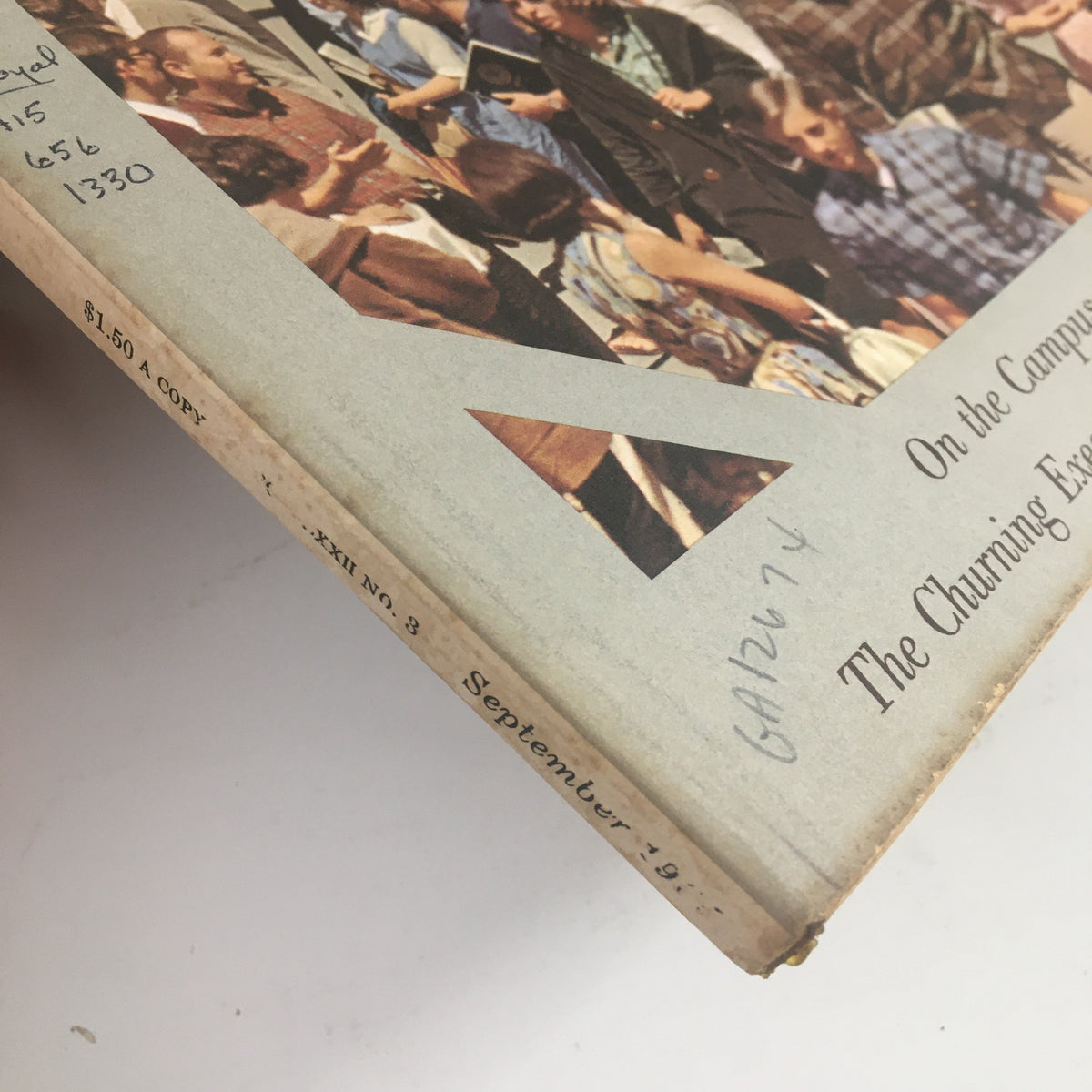 Spine view of Fortune Magazine September 1965 showing issue number and publication date.
