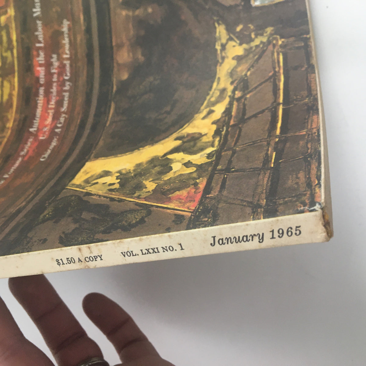 Side view of the Fortune Magazine January 1965, showcasing the publication's date and volume information, emphasizing its collectible nature.