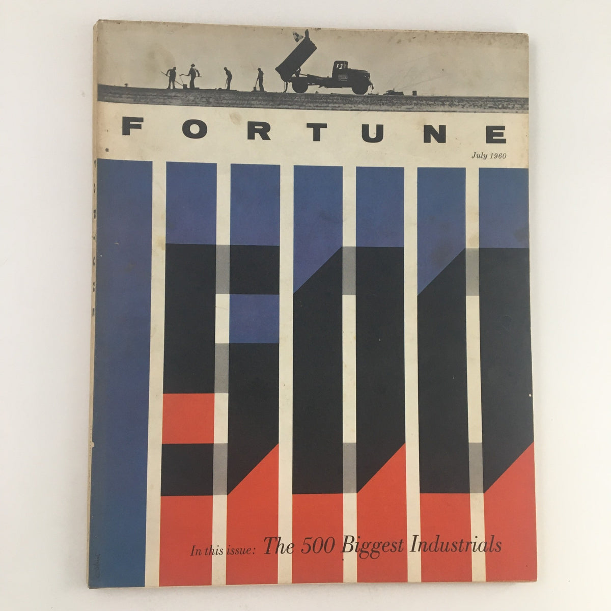 Fortune Magazine July 1960 Issue cover showcasing bold graphic design, featuring the headline 'The 500 Biggest Industrials' amidst a colorful striped background.