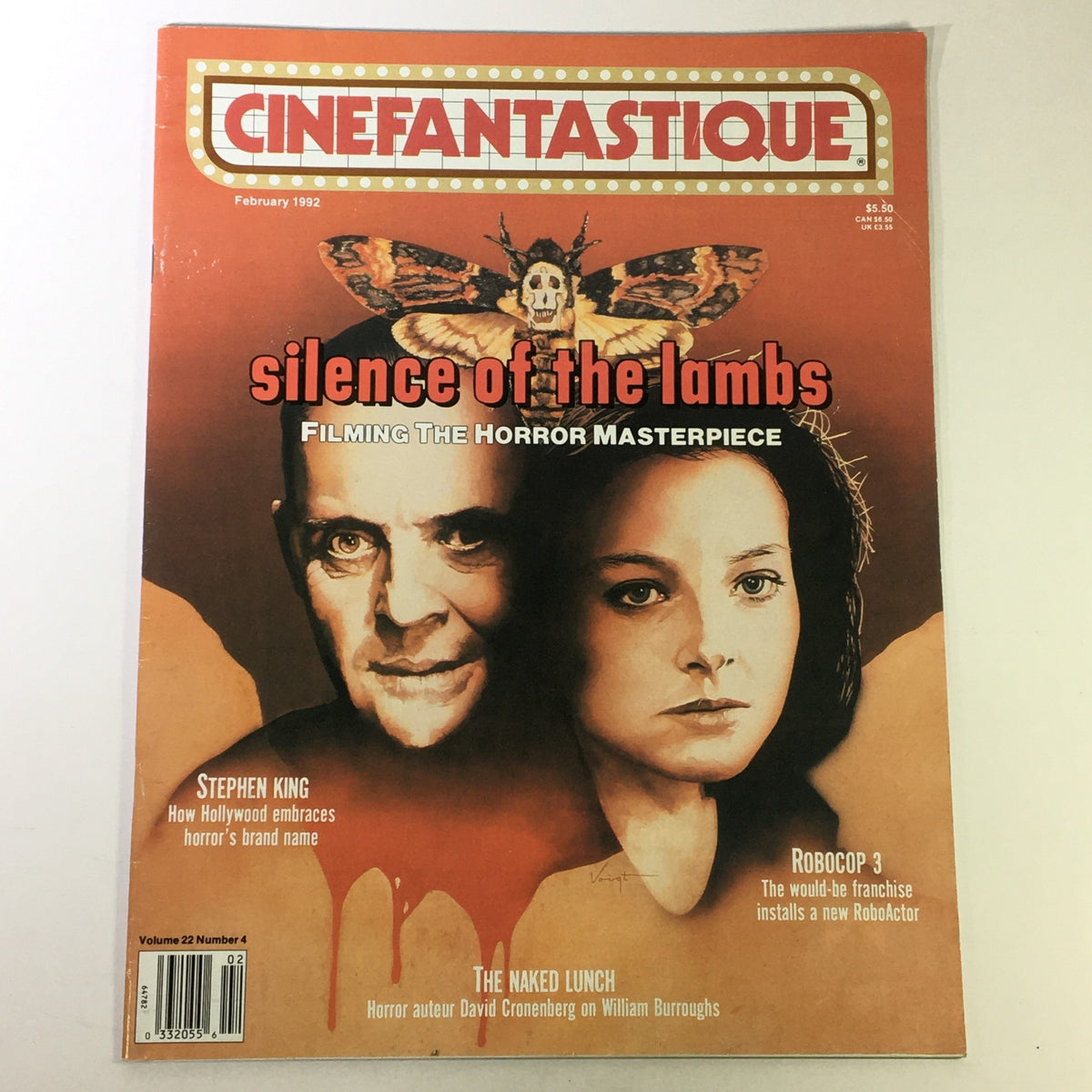Cinefantastique February 1992 Vol 22 #4 magazine cover featuring themes of Stephen King, The Naked Lunch, and Silence of the Lambs, detailing the film industry and iconic horror films.