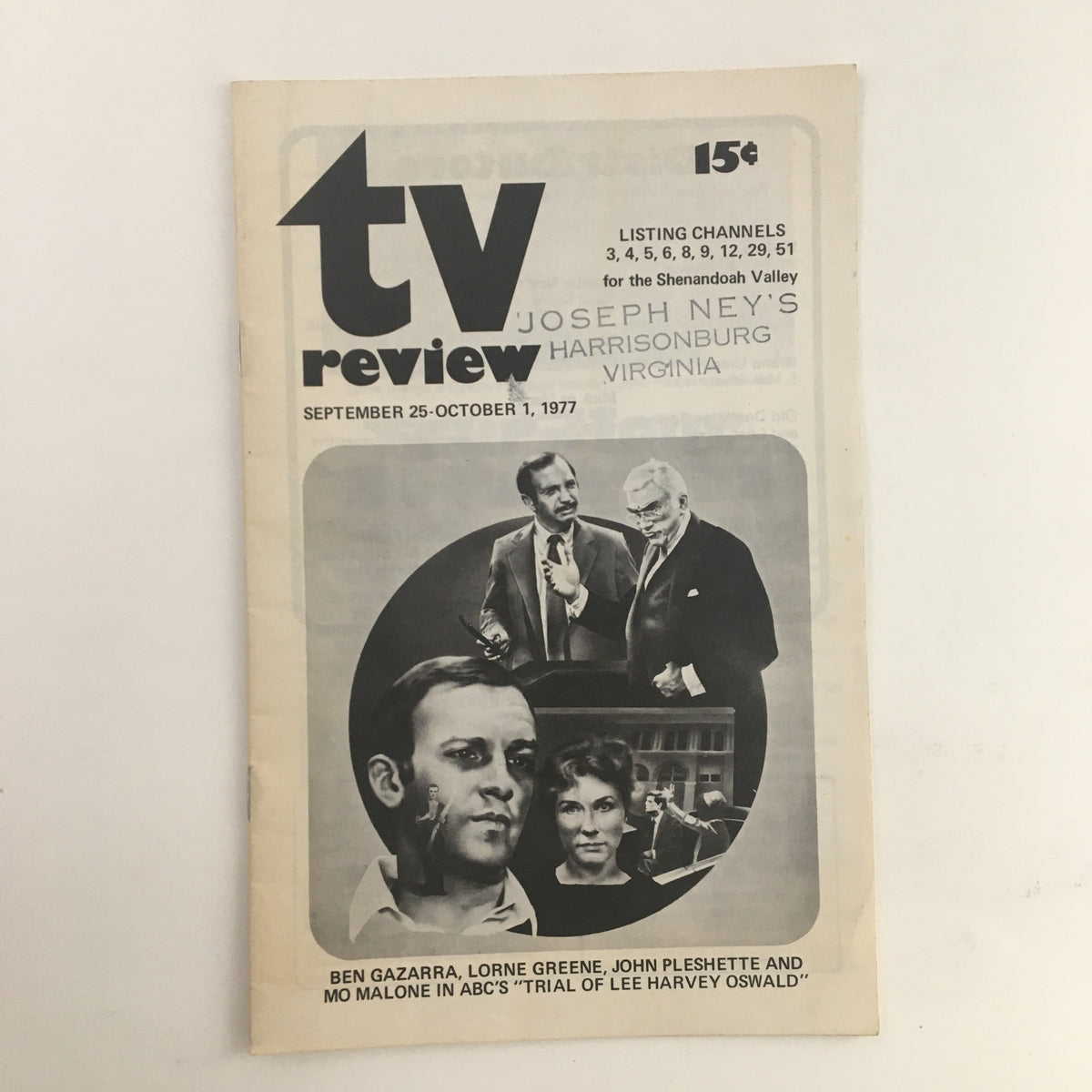 TV Review Catalog dated September 25-October 1, 1977 featuring Ben Gazarra, Lorne Greene, and John Pleshette. The cover displays the catalog's title and issue details.
