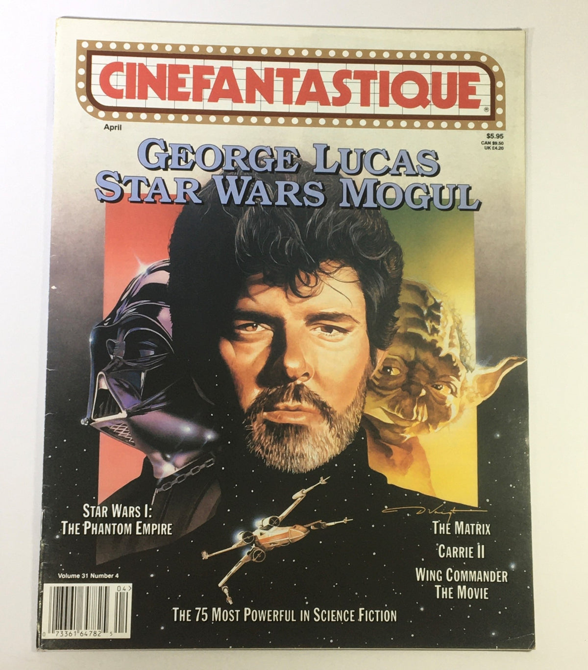 Cover of Cinefantastique April 1999 Vol 31 #4 featuring George Lucas, with a depiction of Star Wars characters and themes including The Matrix.