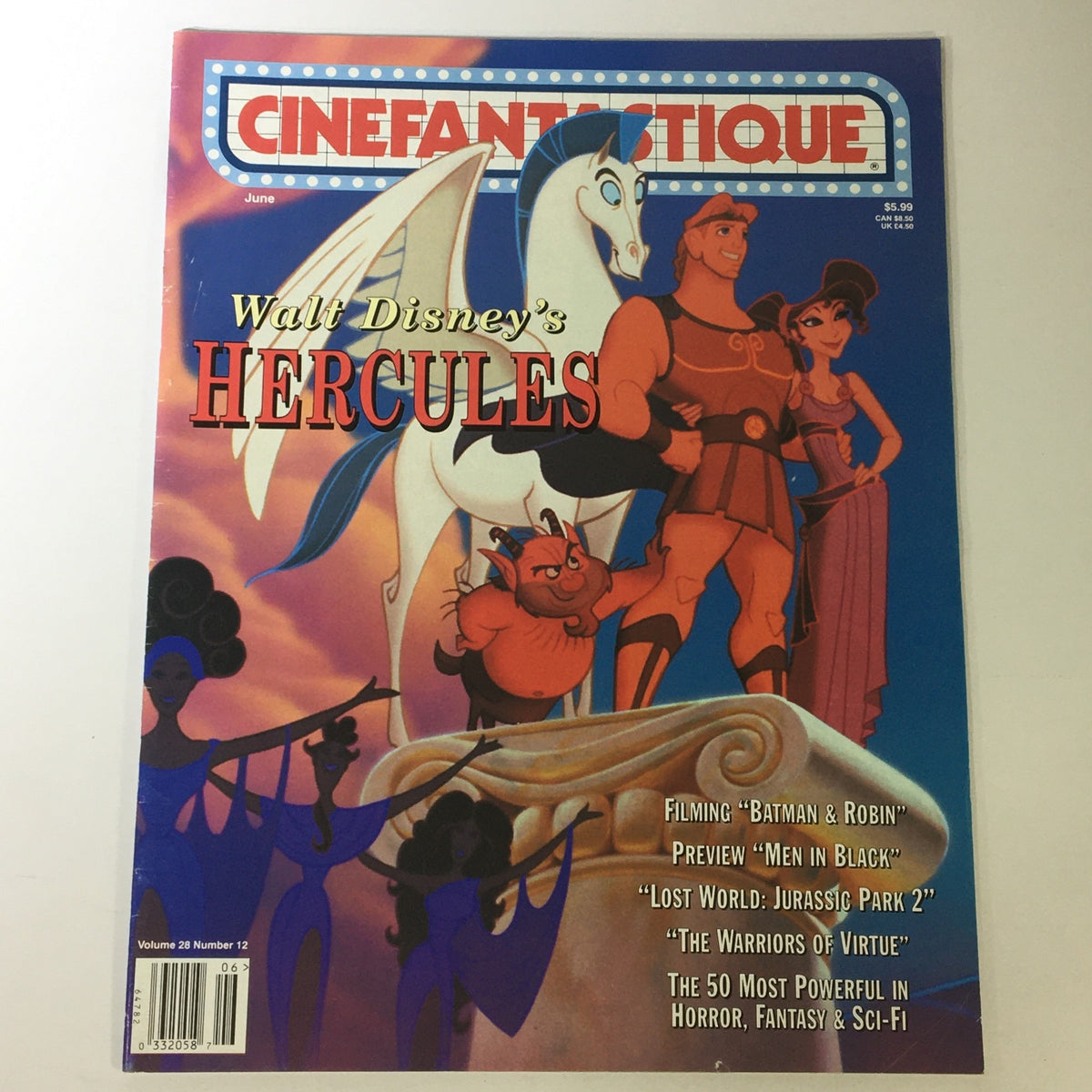 Cinefantastique June 1997 Vol 28 #12 featuring Walt Disney's Hercules on the cover, showcasing characters and themes from the animated film, along with mentions of Batman & Robin and other notable films.