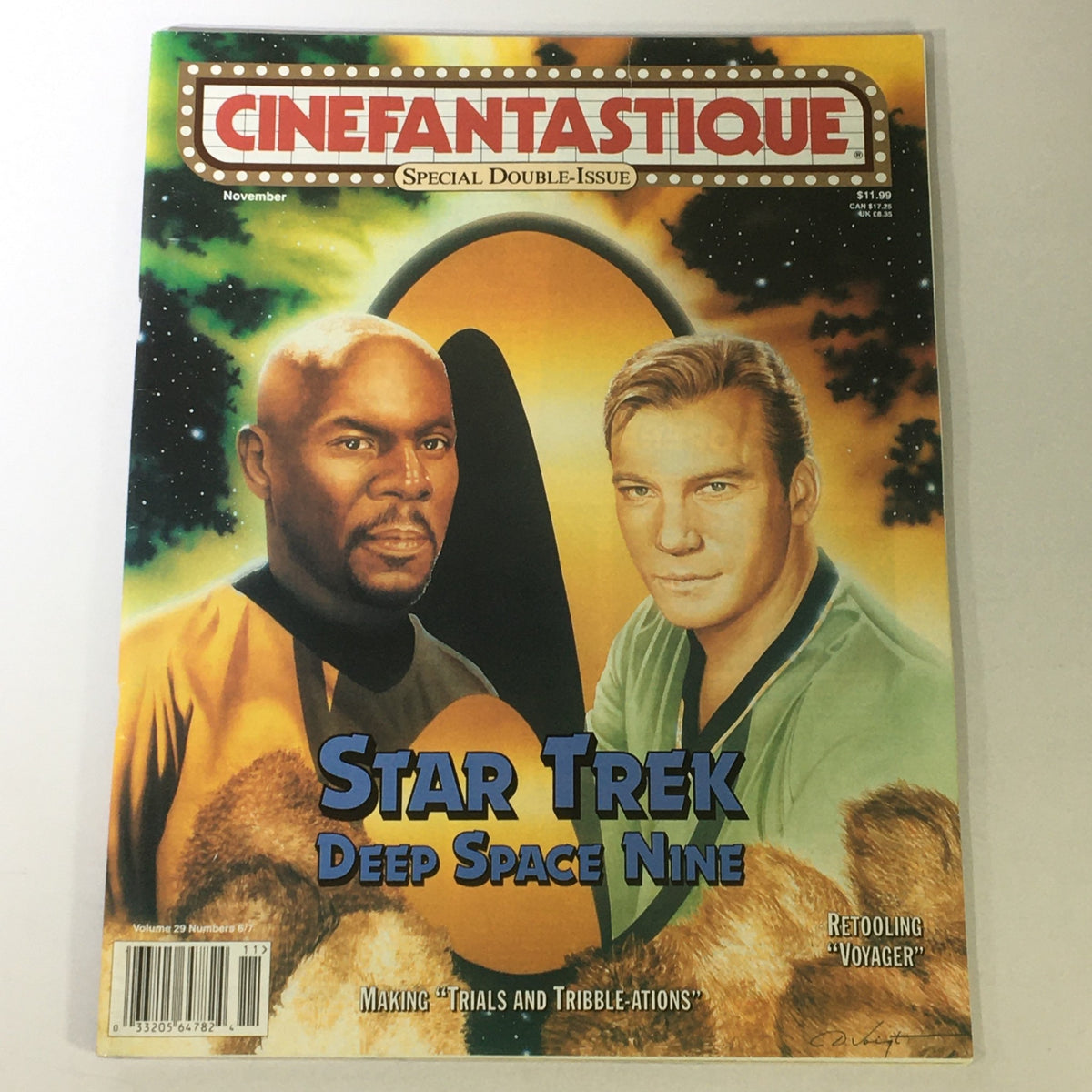 Cinefantastique November 1997 Vol 29 #6 #7 magazine cover featuring Avery Brooks and René Auberjonois, highlighting Star Trek Deep Space Nine, with vibrant space-themed background.
