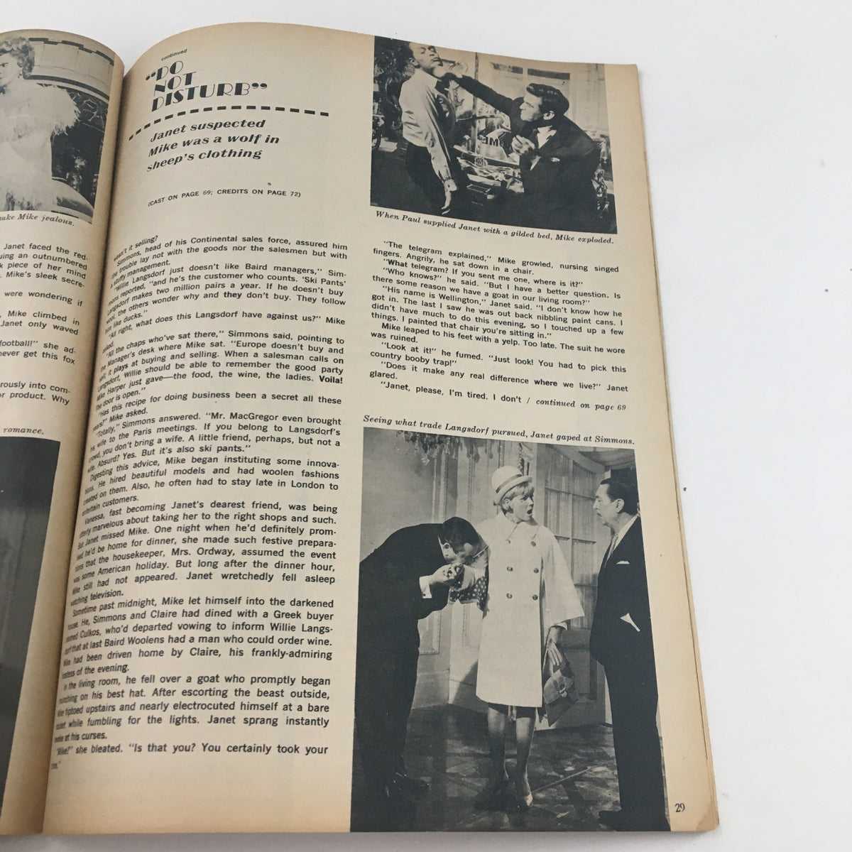Another interior page of Screen Stories Magazine January 1966 featuring text and illustrations, showcasing feature articles about movie stars.