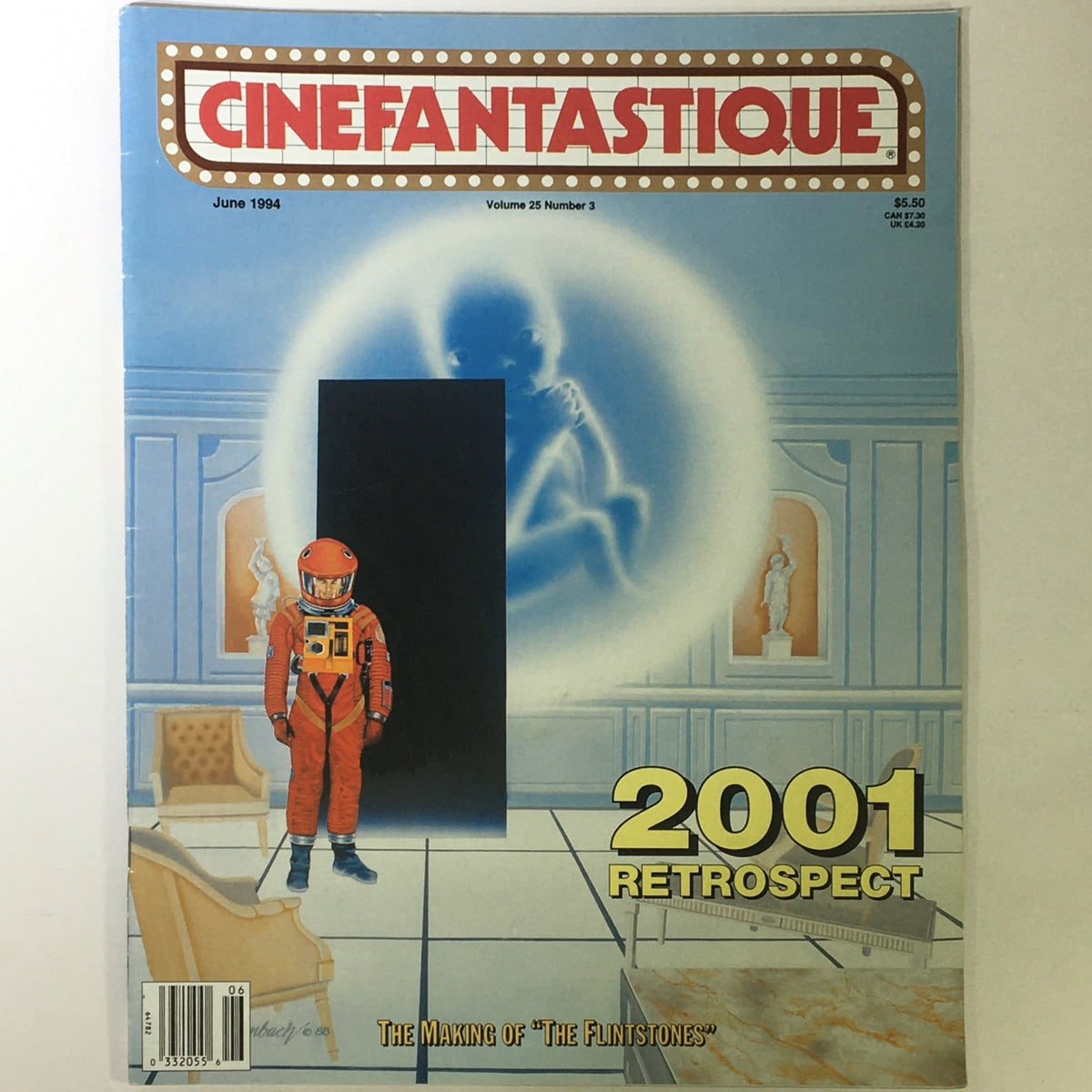 Cinefantastique June 1994 Vol 25 #3 - The Making of 'The Flinstones'. The magazine cover features a creative design with a space character in an orange suit and a black void, highlighting themes in science fiction cinema.