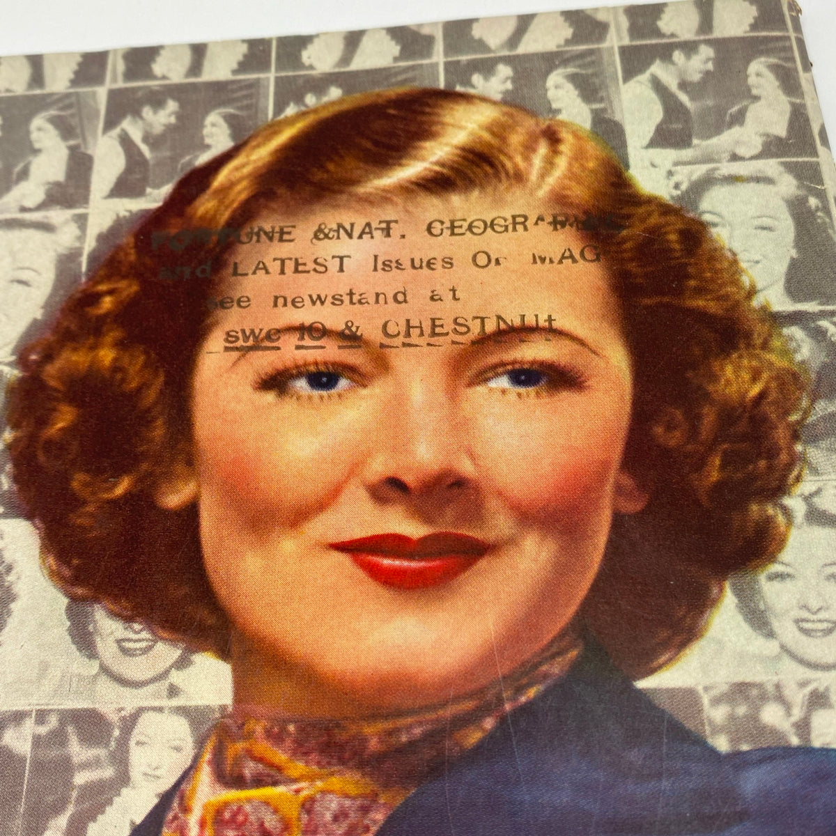 Close-up of a vintage advertisement from The New Yorker magazine January 1, 1938 showing a smiling woman promoting Lucky Strike cigarettes with a stylish look.