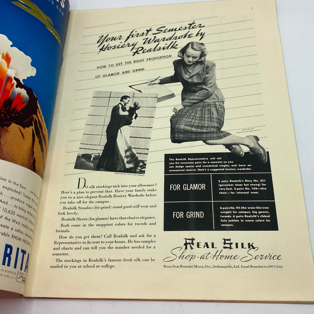 Vintage advertisement for Real Silk hosiery in The New Yorker Complete Magazine August 20, 1938 showcasing fashionable attire for campus life.