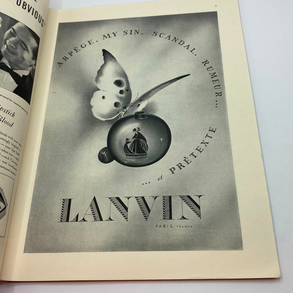 Advertisement page from The New Yorker Complete Magazine November 19, 1938 featuring the Lanvin perfume with a butterfly design and elegant typography.