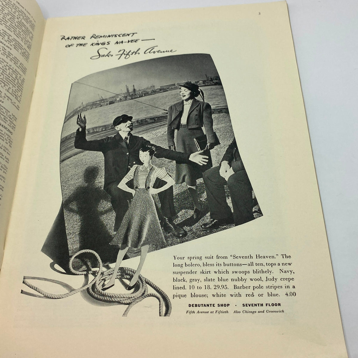 Advertisement from The New Yorker magazine March 12, 1938, featuring a fashion promotion for 'Seventh Heaven' showcasing stylish women's clothing.