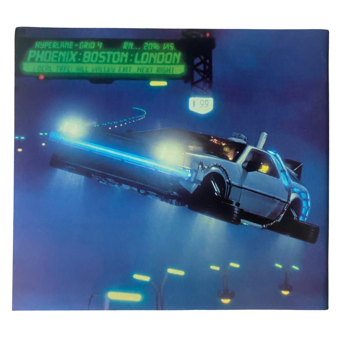 Back cover of Cinefex Magazine August 1990 No. 43, featuring the iconic DeLorean from Back to the Future II soaring into 2015, representing groundbreaking visual effects.