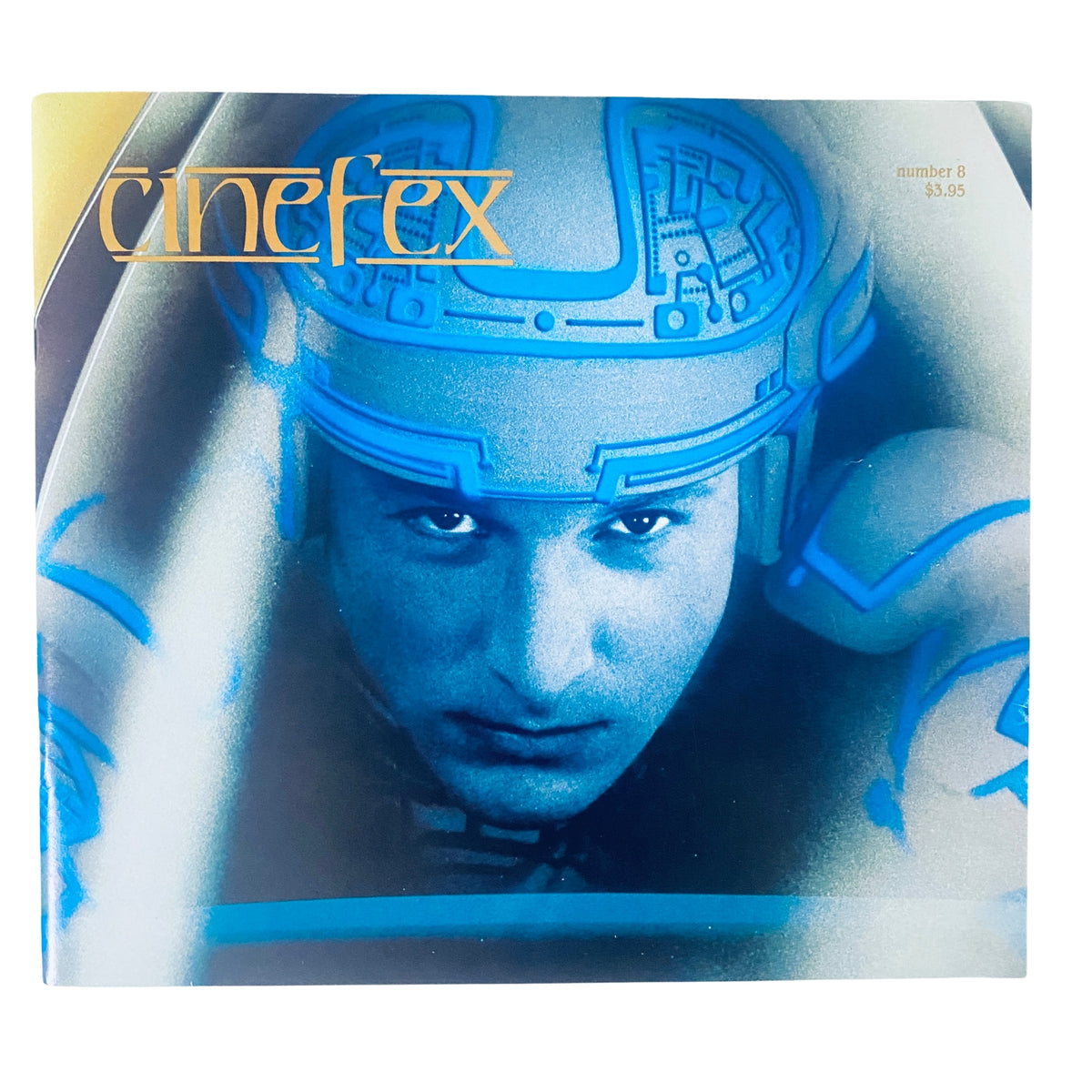 Cinefex Magazine April 1982 No. 8 featuring a striking cover image of Tron, highlighting the innovative visual effects of the film and marking its significance in cinematic history.