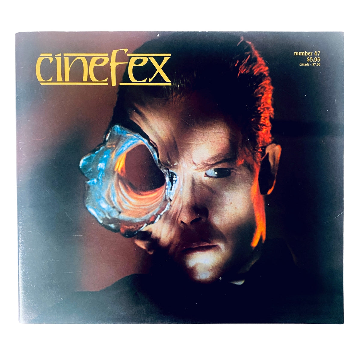 Cinefex Magazine No. 47 from 1991 featuring Terminator 2: Judgment Day cover, showcasing a striking image of a character with a futuristic robotic eye effect, capturing the essence of visual effects in cinema.